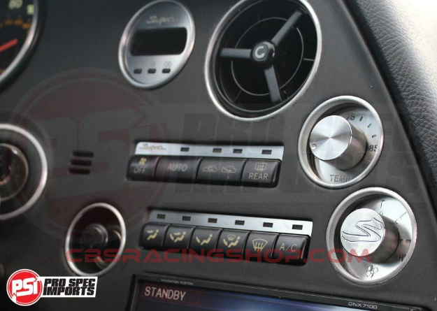 Image de Euro Supra Interior - Brushed Stainless Billet HVAC Deluxe 10pc Combo, Stainless Dials - "S" Logo - PSI Pro Spec Imports