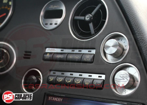 Afbeeldingen van Euro Supra Interior - Brushed Stainless Billet HVAC Deluxe 10pc Combo, Stainless Dials - "S" Logo - PSI Pro Spec Imports